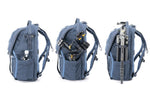 Trípode y estabilizador en la mochila fotográfica azul Vanguard Veo Range 48NV