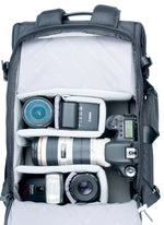 Configuración fotográfica parcial de la mochila y maletín negro Vanguard Veo Select 45M BK